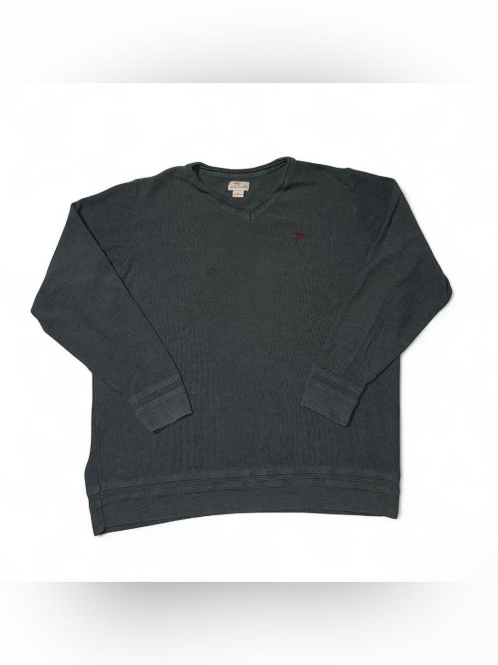 Men's Charcoal V-Neck Sweater with Embroidered Logo